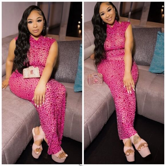 Denoa Label NESSA FUCHSIA PINK MAXI SPARKLY MAXI DRESS Size M - Picture 2 of 4